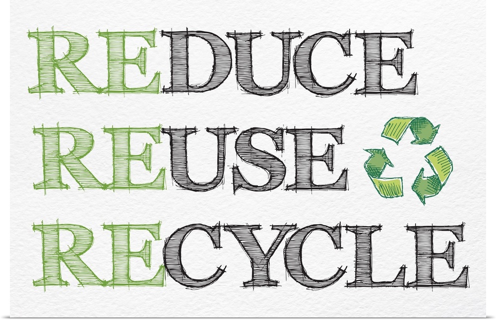 Reduce Reuse Recycle sketched in black and green