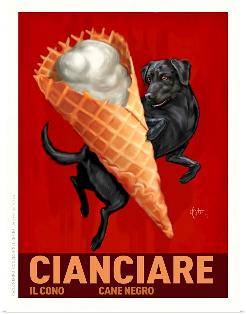 Retro style advertising poster featuring Black Lab with Italian Waffle Cone
