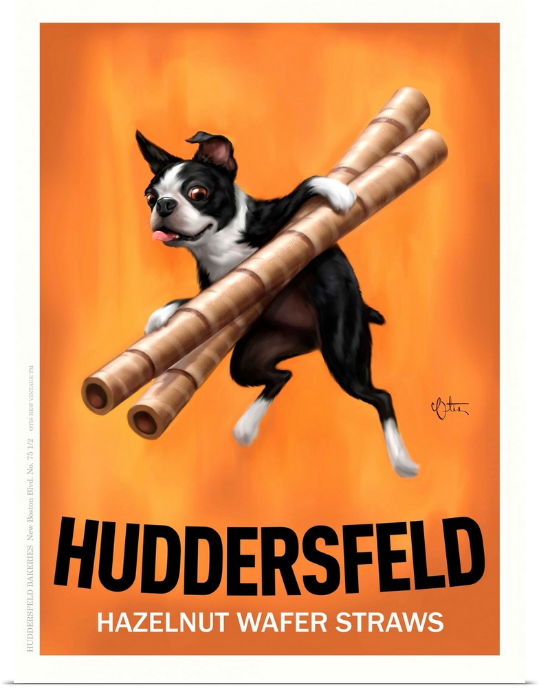 Retro style advertising poster featuring Boston Terrier with Wafer Straws