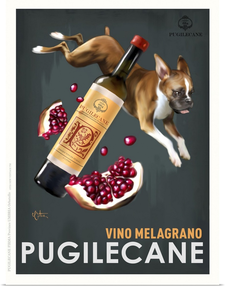 Retro style advertising poster featuring Boxer and Italian Pomegranate Wine