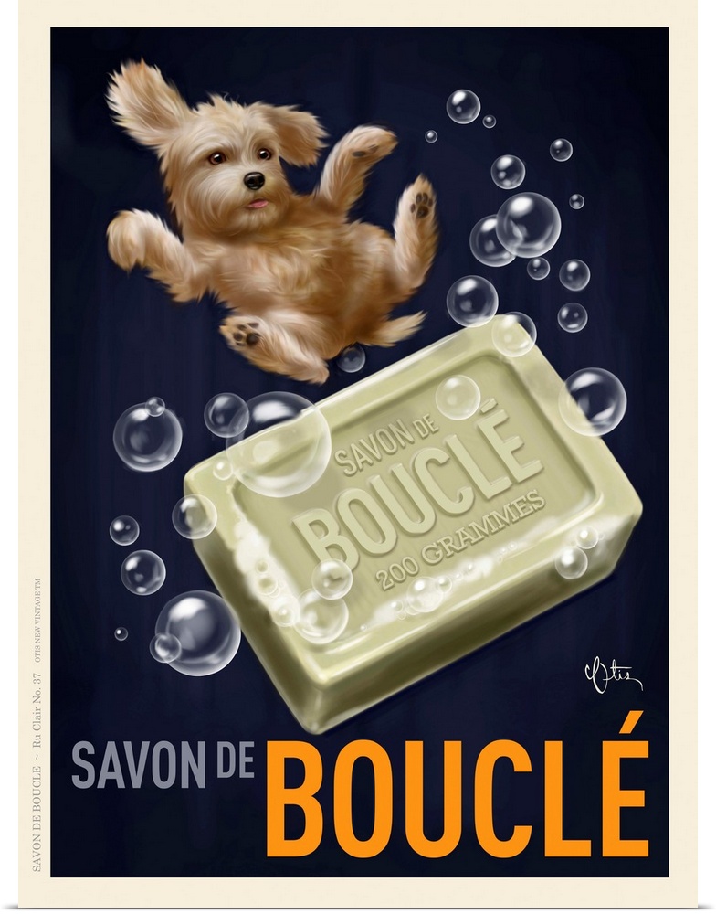 Retro style advertising poster featuring Poodle with French Soap
