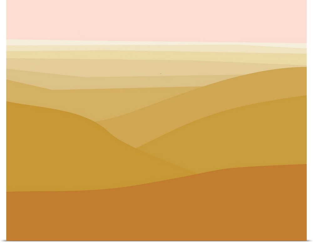 Illustration of desert mountains in warm dry colors.