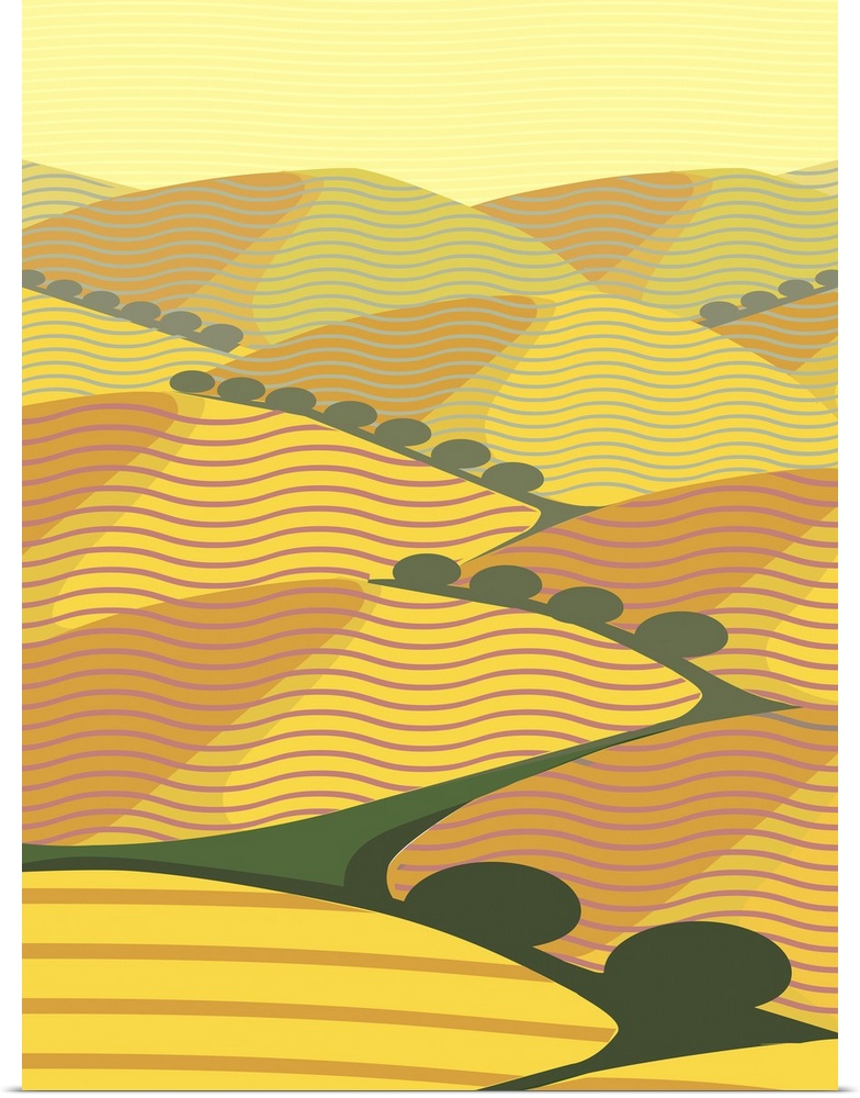 Illustration of Abstracted Yellow Hills in Baja California Coastline.