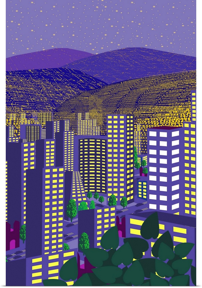 Inspired by Mexico City at night. Illustration and painting