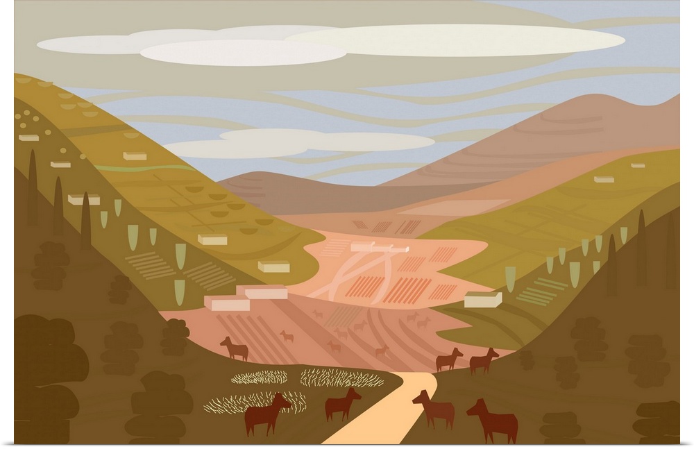 Cattle Ranching in the west. Illustration and painting