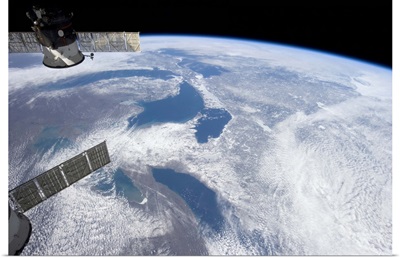 From Ontario to Superior, the Great Lakes in mid-March, as seen from Earth orbit