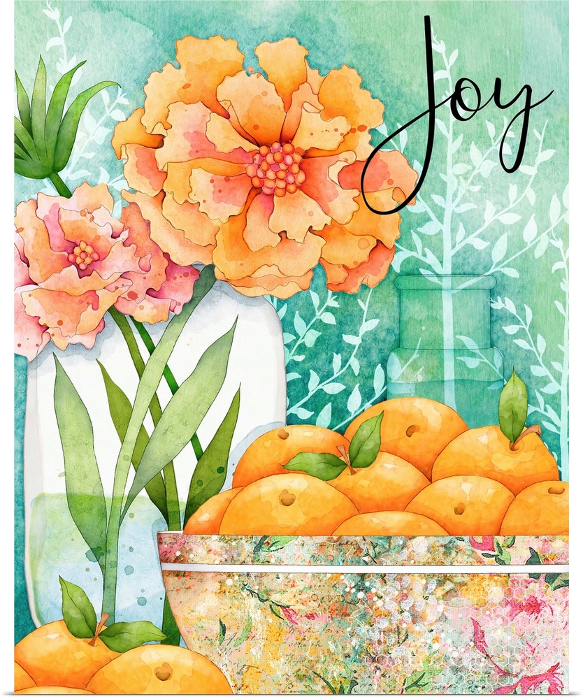 Mason Jar bursts with colorful flowers in this charming vignette.