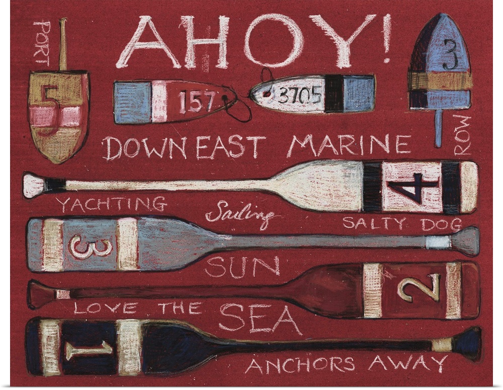 A vintage coastal sign featuring oars is great for den, rec room, boathouse and more.