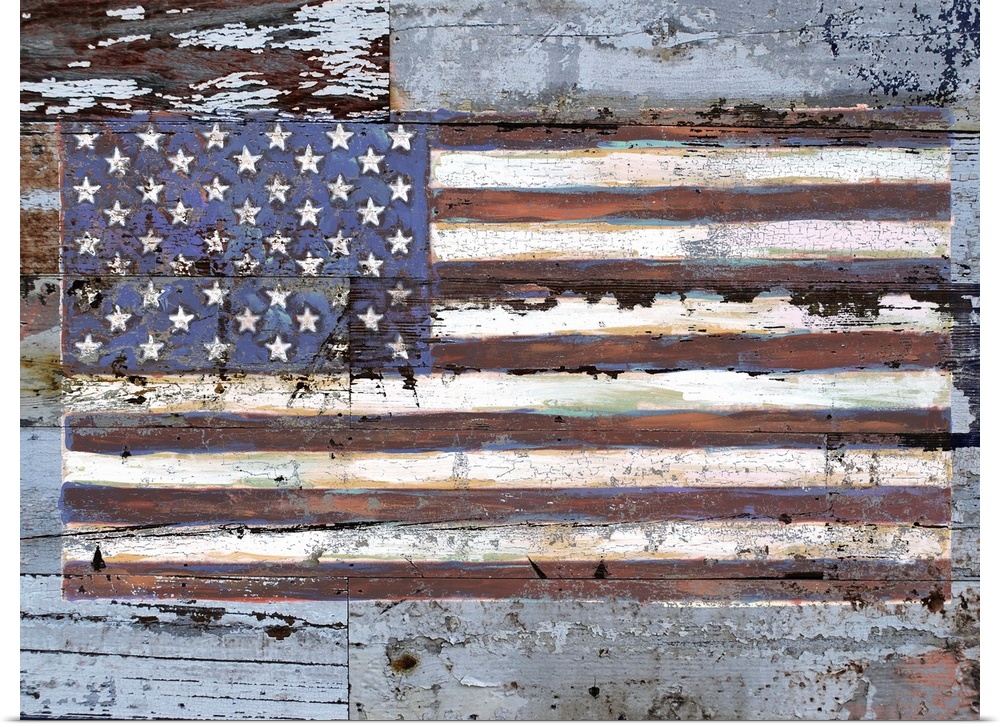 Vintage Americana signs create a rustic ambiance.