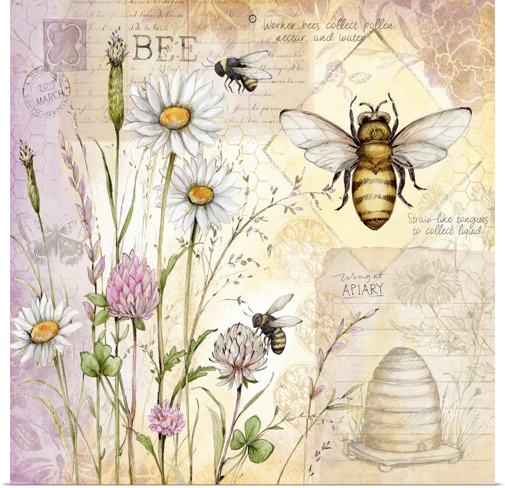 Bees and wildflowers evoke the beauty of nature.