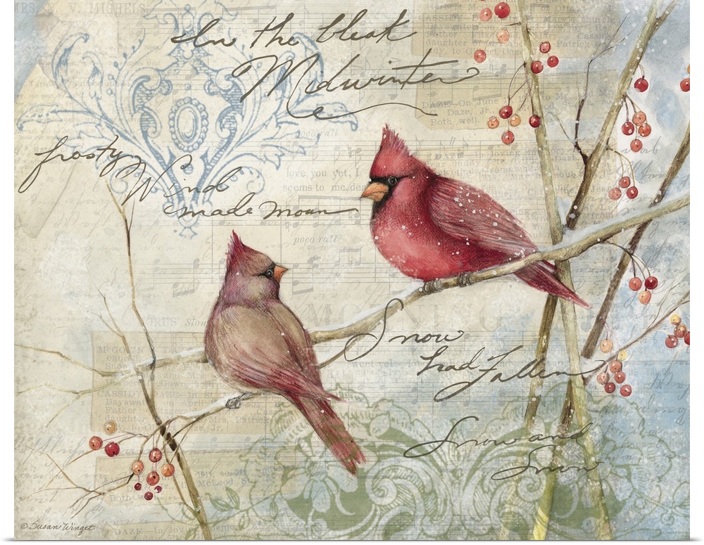 Loose, sketchbook art treatment of the beautiful cardinal is lovely for any decor