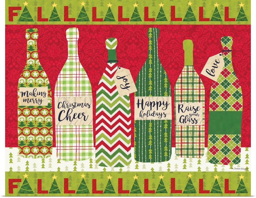 Bright Christmas colors and wine motifs say a big Cheers to the Holiday!