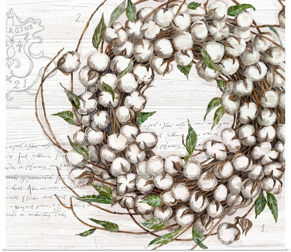 This farmhouse-style cotton boll wreath in neutral tones adds sophisticated country to any decor.