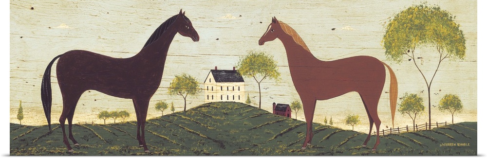 Americana horse scene by renowned folk artist Warren Kimble