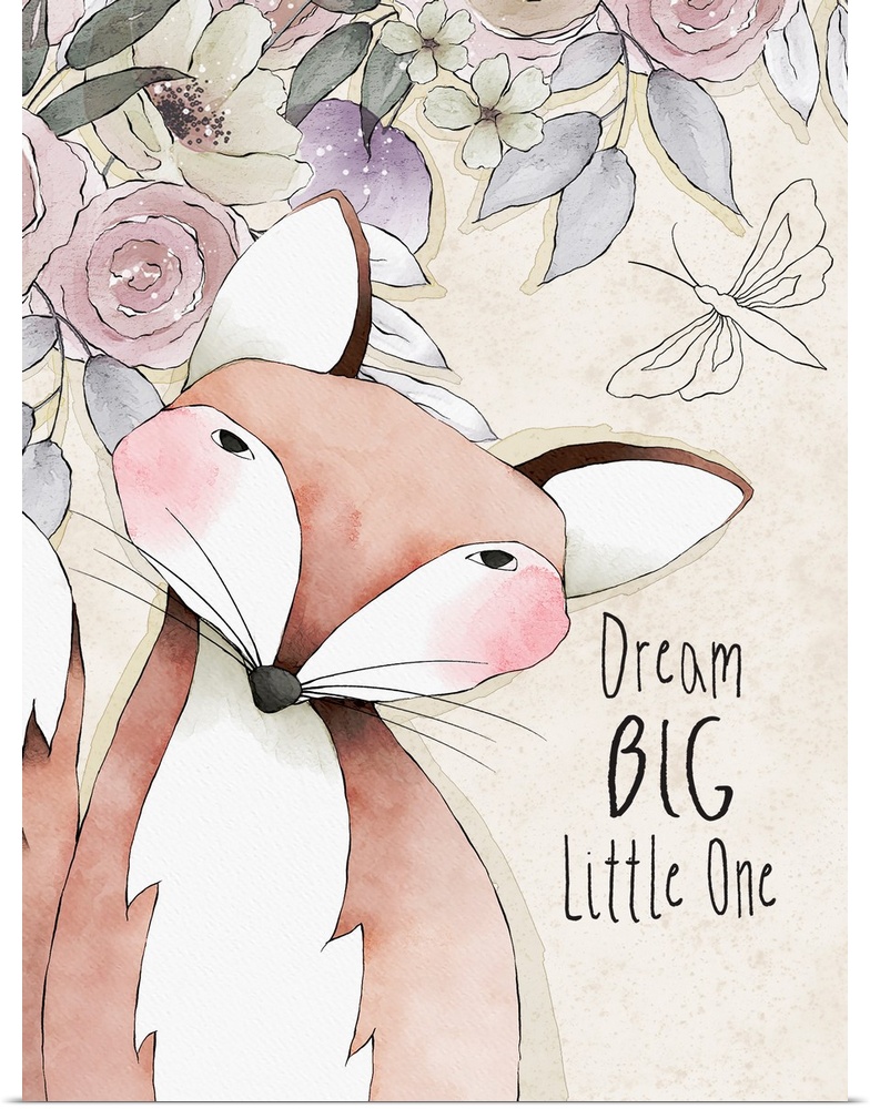 This gently rendered watercolor animal design adds a soft gender-neurtal touch to baby decor.
