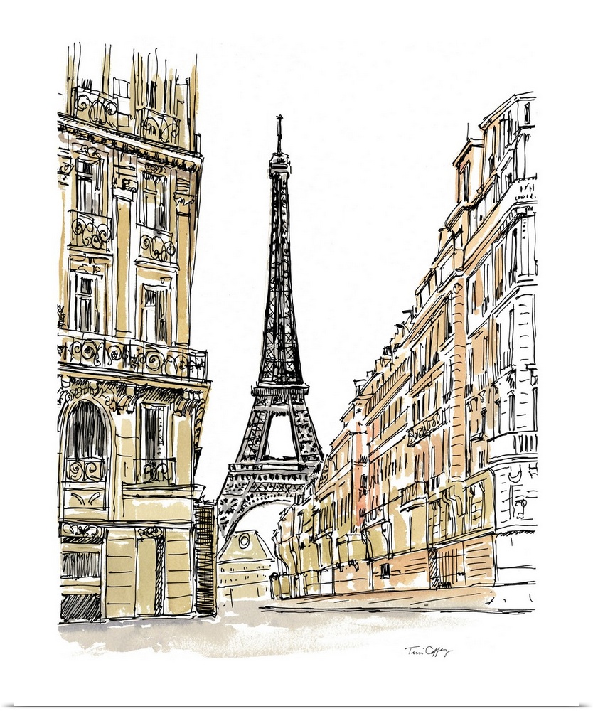 A lovely pen and ink depiction of a the striking Eiffel Tower.