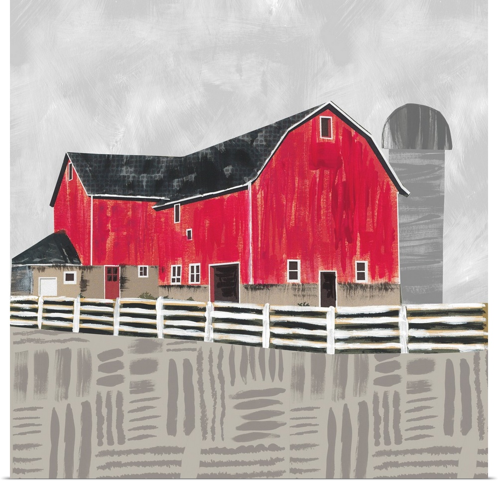 Stylish and contemporay country art, featuring the icon red barn.