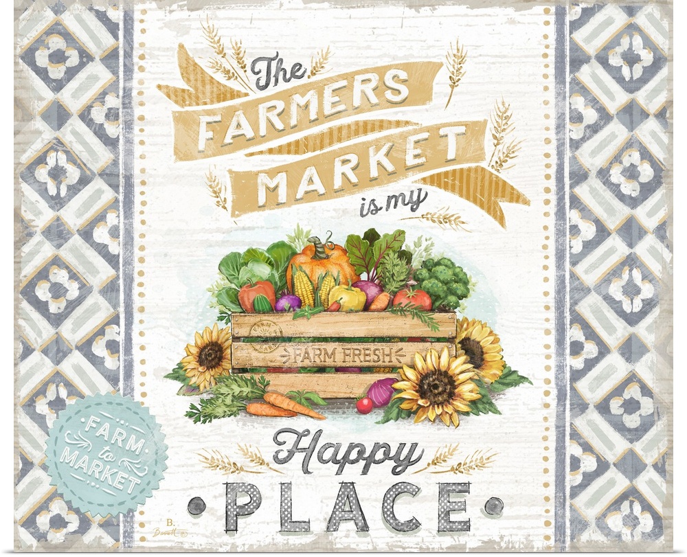 Vintage Farmers Market signage evokes a sophisticated country style