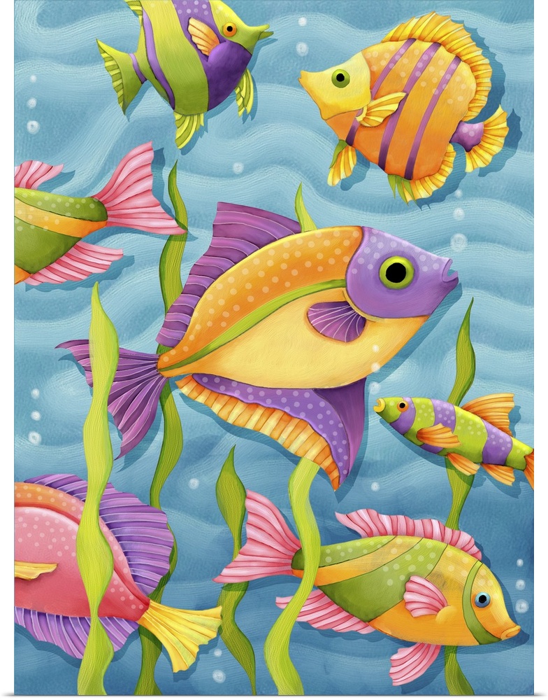 Fun, colorful tropical fish art, great for kids room, bathrooms, cabanas, etc.