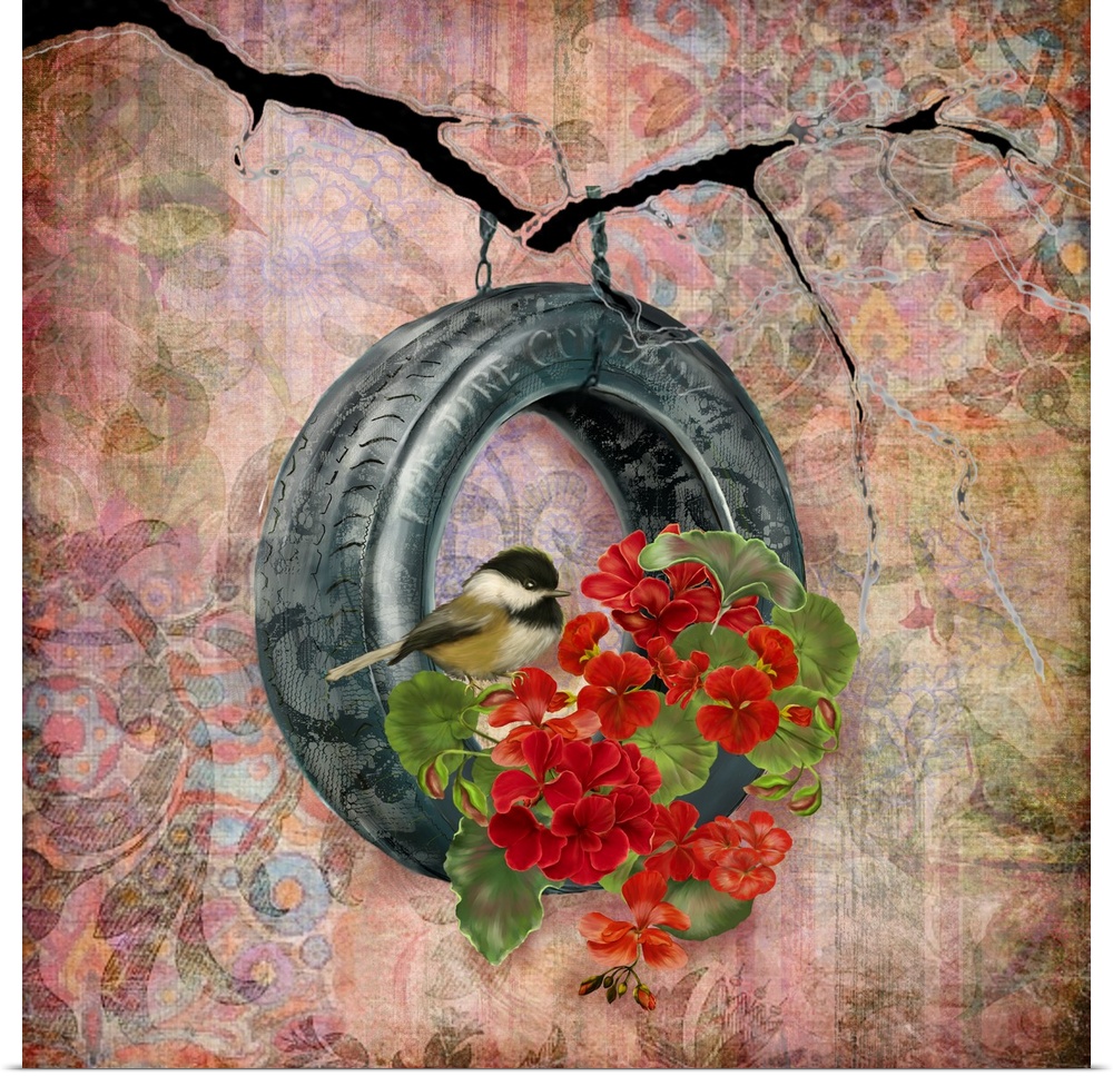 Lovely, intriguing and eye-catching image of a tire swing with Geraniums.