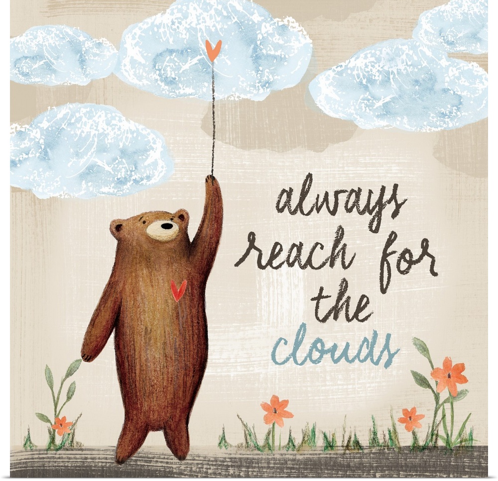 Sweet heart bear reaching for the clouds is a gentle touch to any child's bedroom.