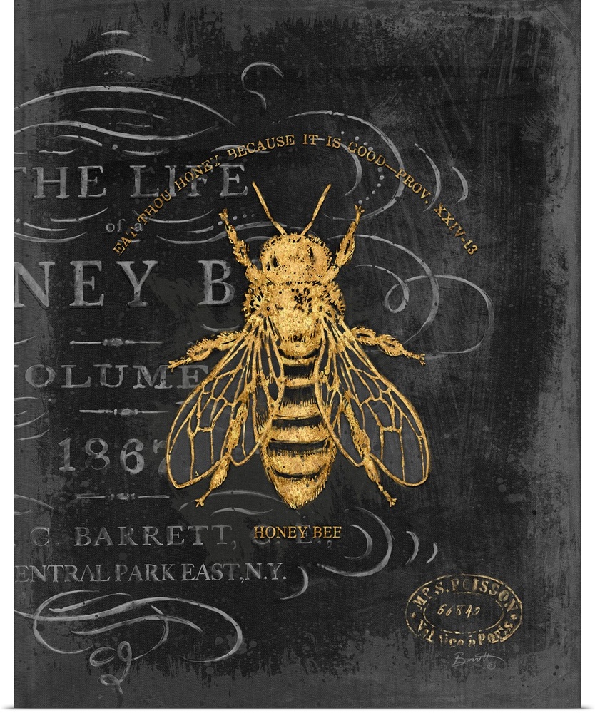 Vintage Bee art in classic home decor palette.