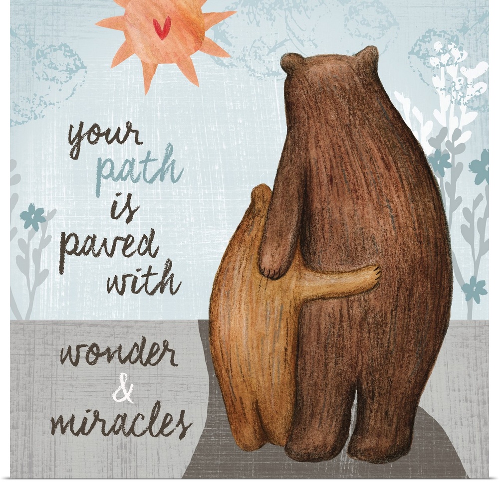 Sweet image of hugging bears is a perfect sweet touch to any child's bedroom.