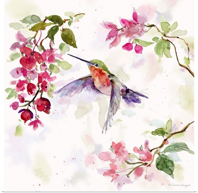 Hummingbird With Pink Flowers