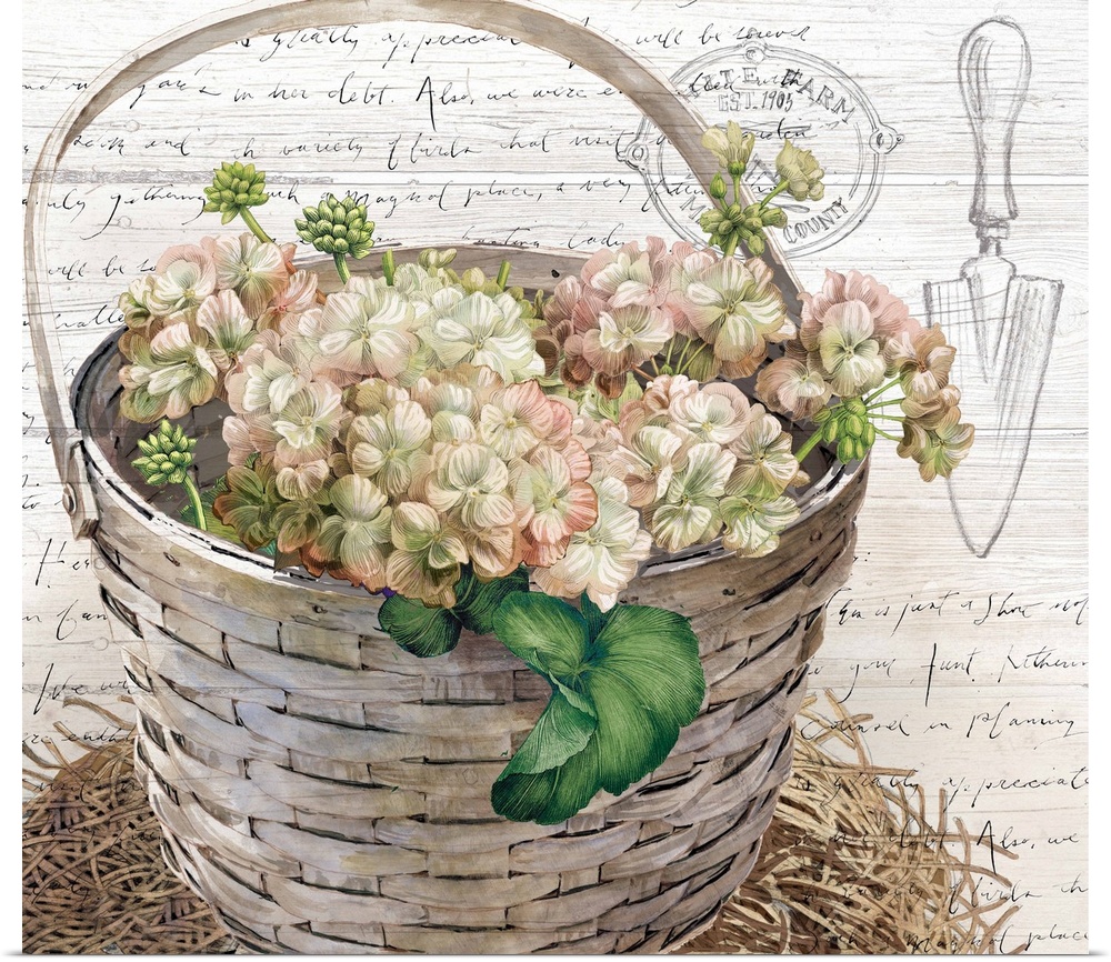 This farmhouse-style hydrangea basket in neutral tones adds sophisticated country to any decor.