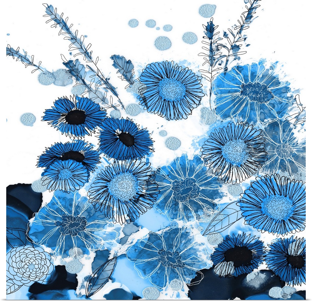 The loose style of alcohol inks makes this blue floral image an impact statement.