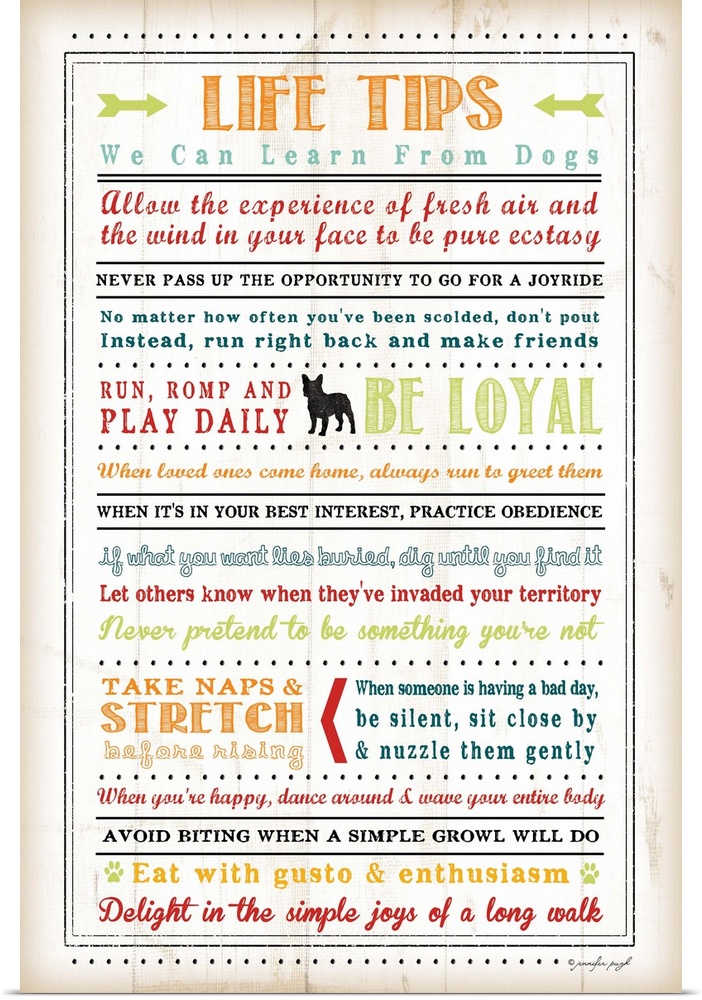 Written out life tips that we can learn from dogs.