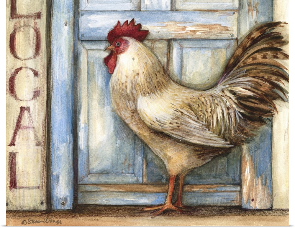Sophisticated country rooster adds warmth to kitchens.