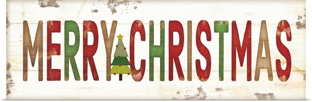 Christmas themed typography artwork in festive seasonal colors against a distressed background.