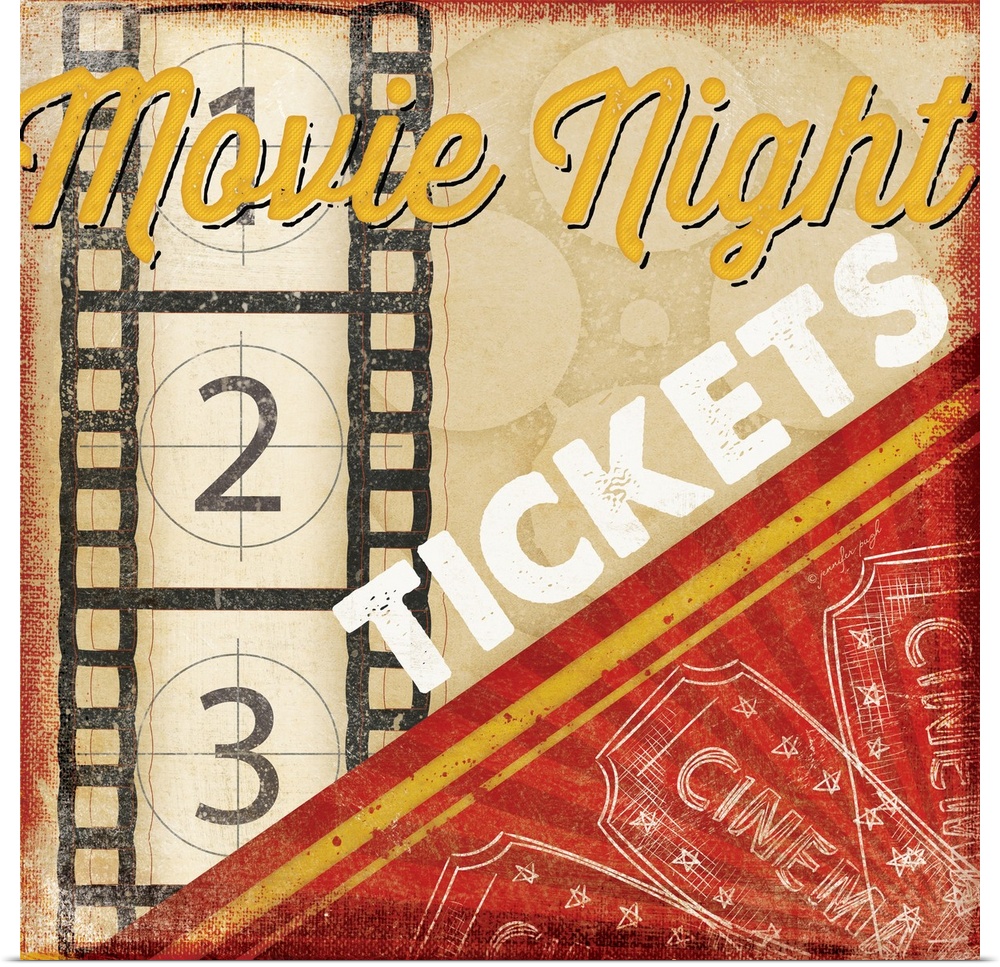 A digital illustration of "Movie Night Tickets" with a vintage appearance.