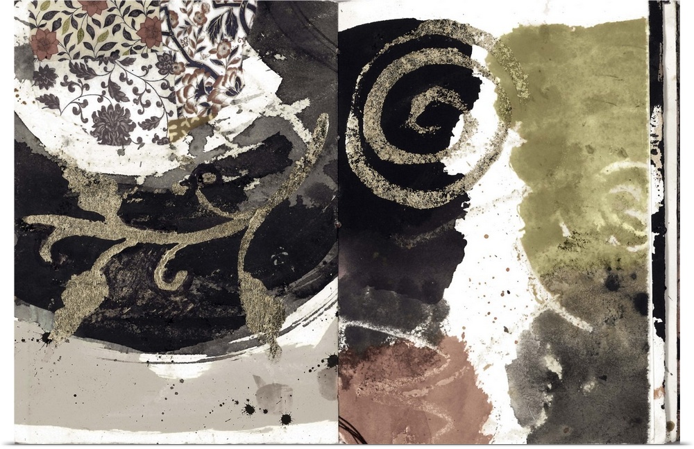 Dramatic abstract with flowing shapes and neutral metallics that make a decor statement!