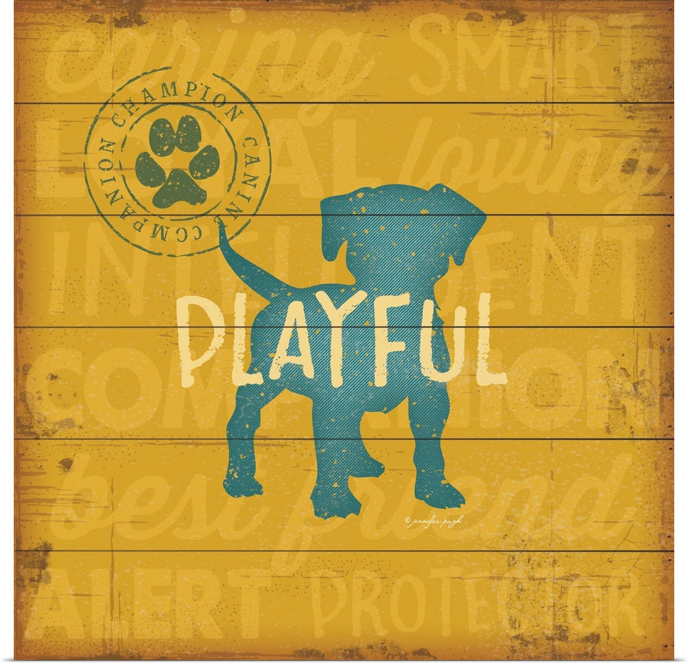 This endearing decor features a silhouette of a pup with the word, "playful" and is embellished with a canine companion ch...