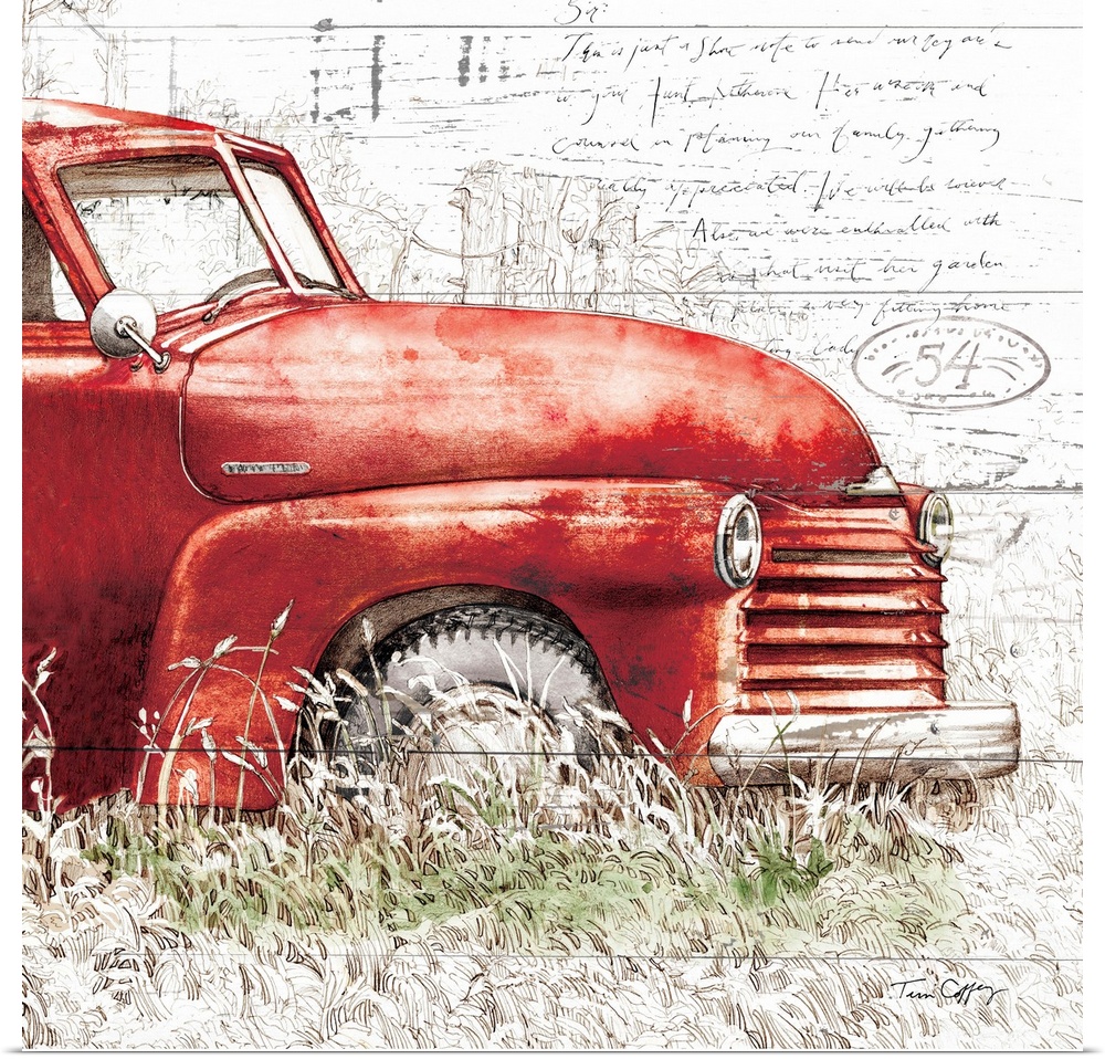 The icon red truck is given a rustic sophistication!