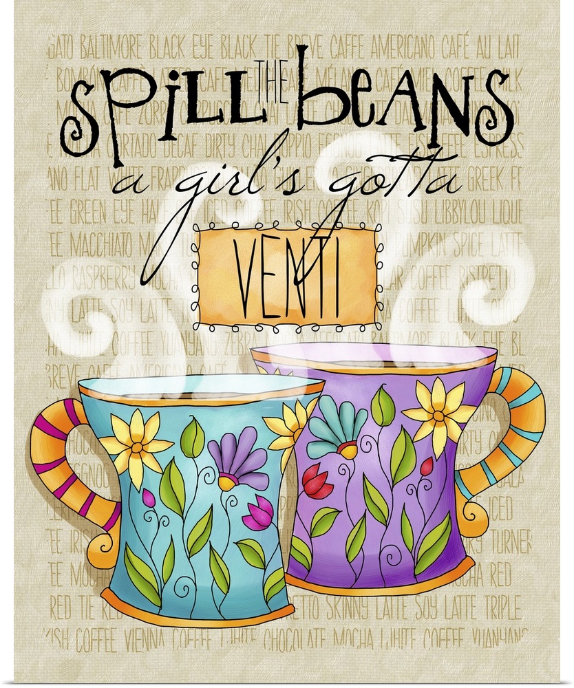 Whimsical tea-themed art that is perfect for kitchen decor!