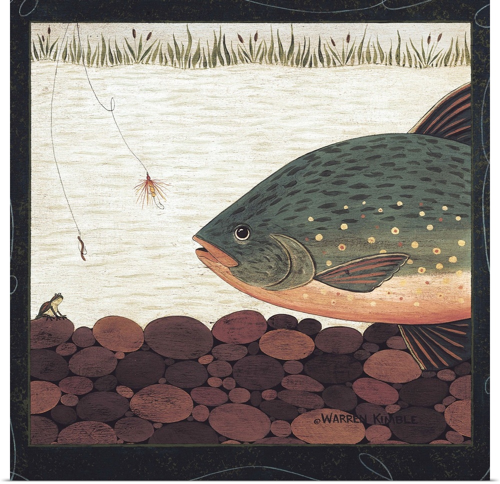 Americana fishing scene by renowned folk artist Warren Kimble
