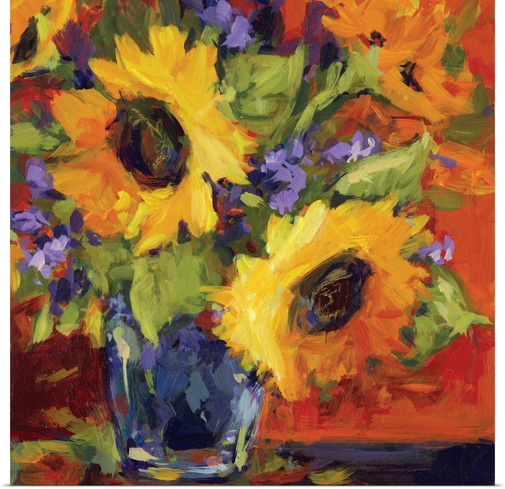 This striking floral still life adds a dramatic statement to any room.