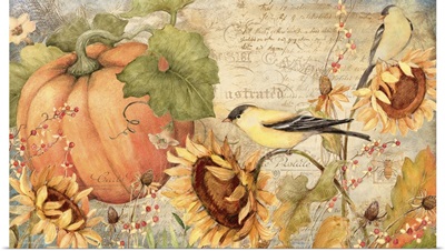 Sunflowers with Birds and Pumpkins