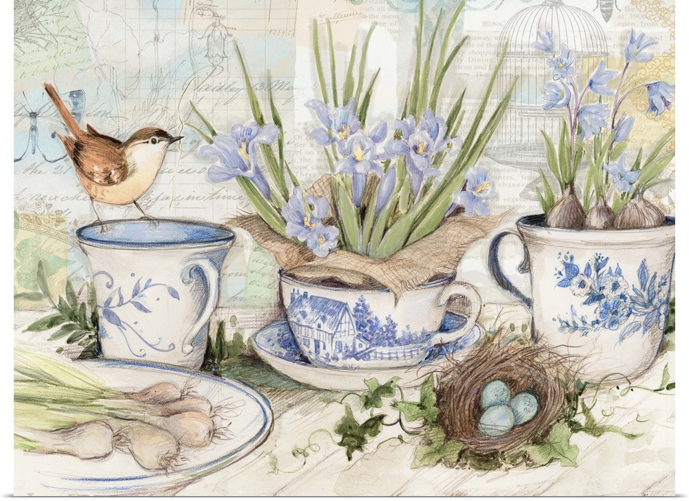Lovely tea painting adds a gentle accent to your decor.