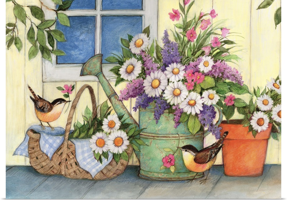 A sweet country vignette of a watering can scene.