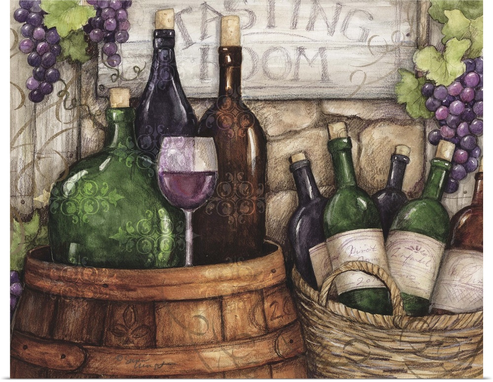 Wine vignette that makes a tasteful statement to any decor.