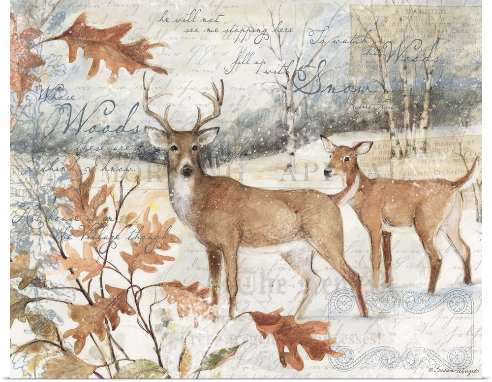 Winter deers in a snowy sceneperfect for den, lodge, cabin, or office.