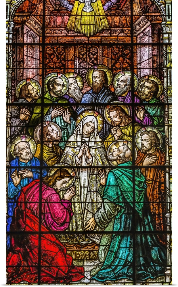 Adoration of Virgin Mary Disciples stained glass Gesu Church, Miami, Florida. Built 1920's. Glass by Franz Mayer.