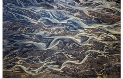 Aerial Of Braided Rivers, Iceland