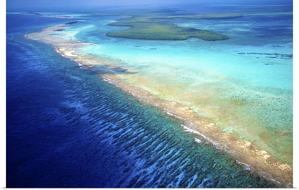 Aerial view of Barrier Reef, Belize, Central America.