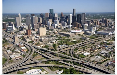 Aerial view of Interstate 45 and U.S. Highway 59 in the city of Houston, Texas