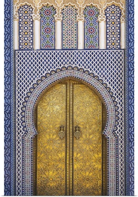 Africa, Morocco, Fes. Detail of the King's Palace ornate doors